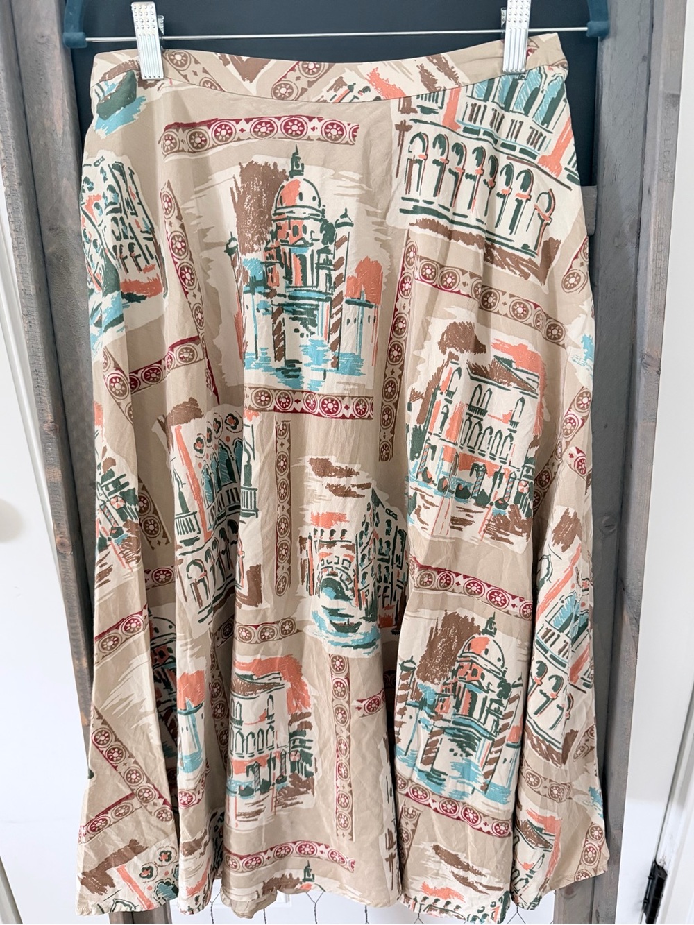 Venice Print Midi Skirt 8P Cotton Silk Blend Lined Vacation Kate Hill Petite
